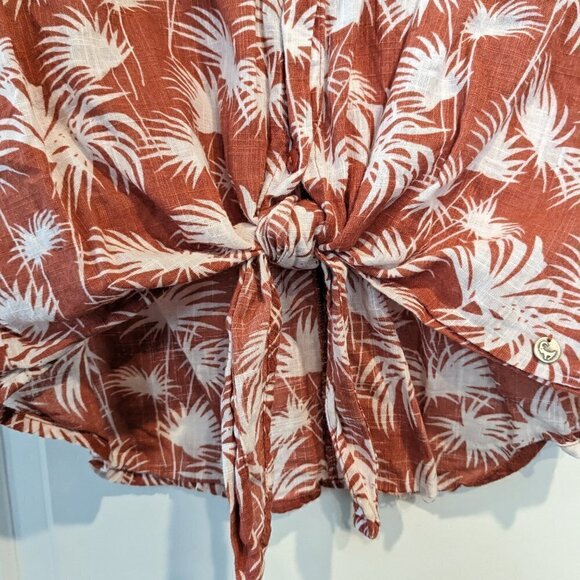 Old Khaki Top Women's 10 Jungle Foliage Button-Up Waist-Tie Orange/White Safari - Picture 11 of 16